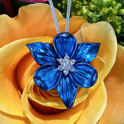 Apparel & Accessories > Jewelry > Necklaces Simon G Blue Flower Diamond Pendant 18K White Gold Necklace LP4978 Pierce Custom Jewelers