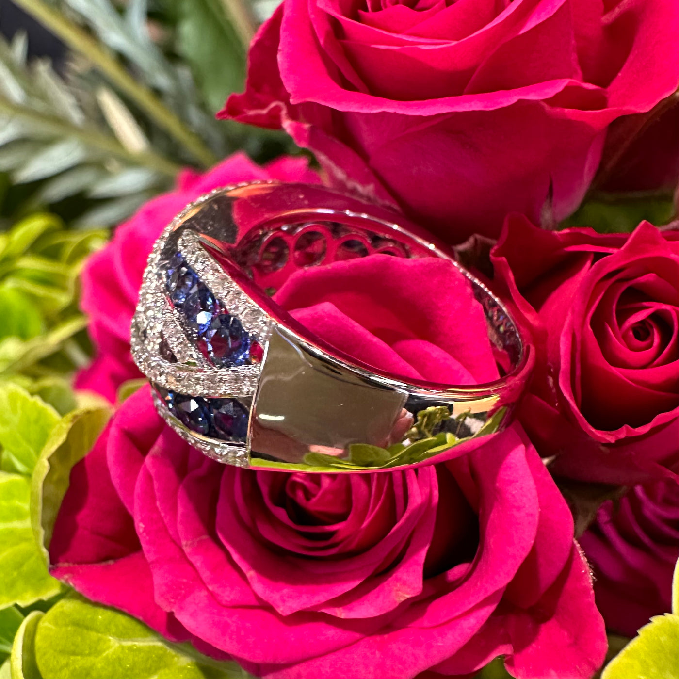 Apparel & Accessories > Jewelry > Rings Zeghani Sapphire and Diamond Intertwined Ring 14K White Gold ZR1861 Pierce Custom Jewelers