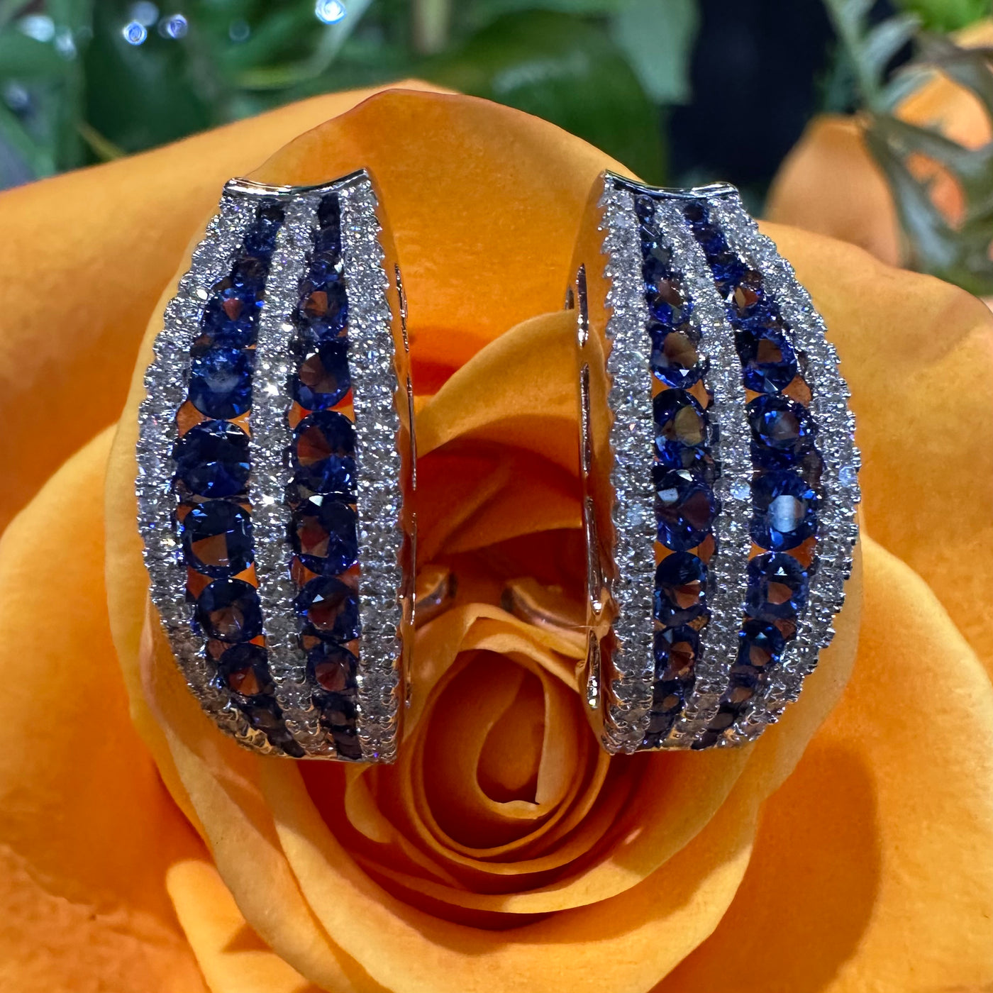Apparel & Accessories > Jewelry > Earrings Zeghani Sapphire & Diamond Multi Row Earrings ZE645 Pierce Custom Jewelers