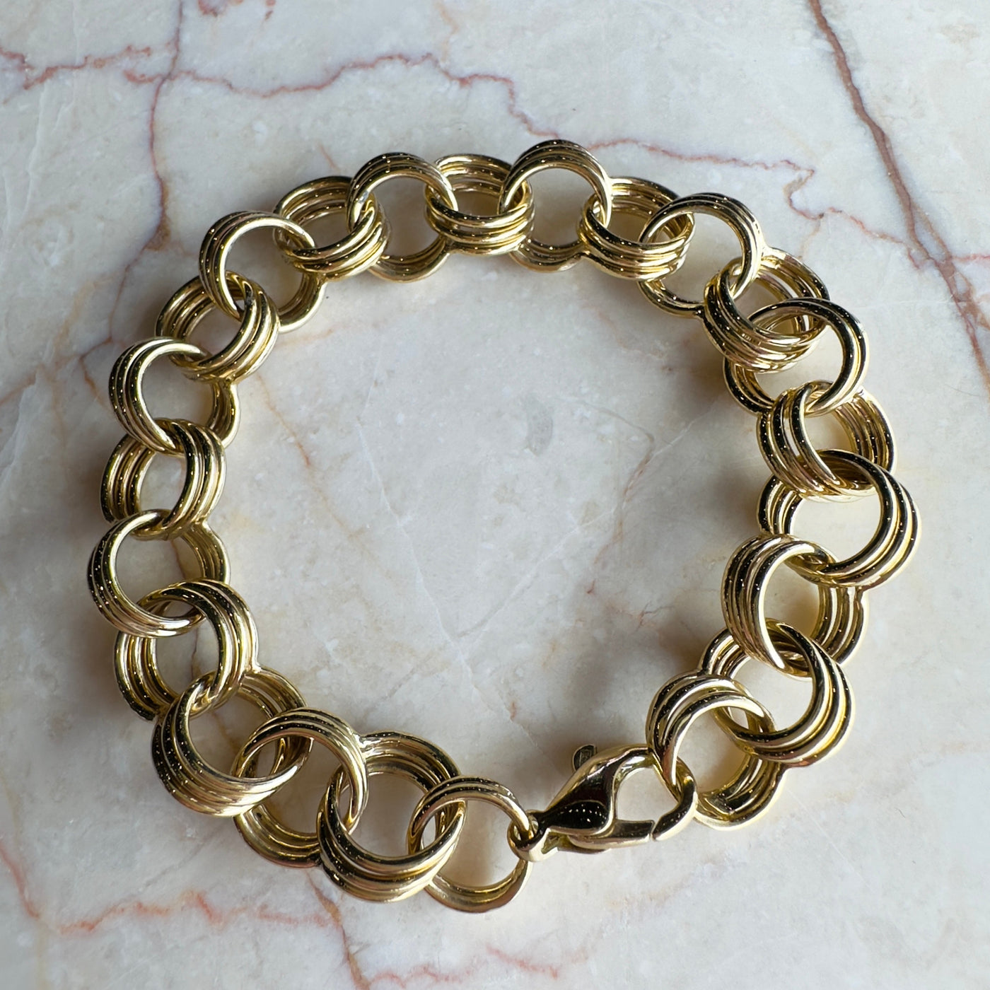Apparel & Accessories > Jewelry > Bracelets Custom Created Triple Link Yellow Gold Bracelet Pierce Custom Jewelers