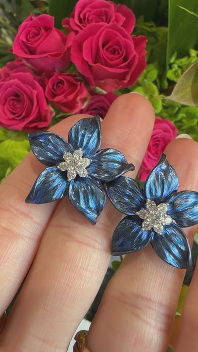  Apparel & Accessories > Jewelry > Earrings Simon G Blue Flower Diamond 18K White Gold Earrings LE4725 Pierce Custom Jewelers