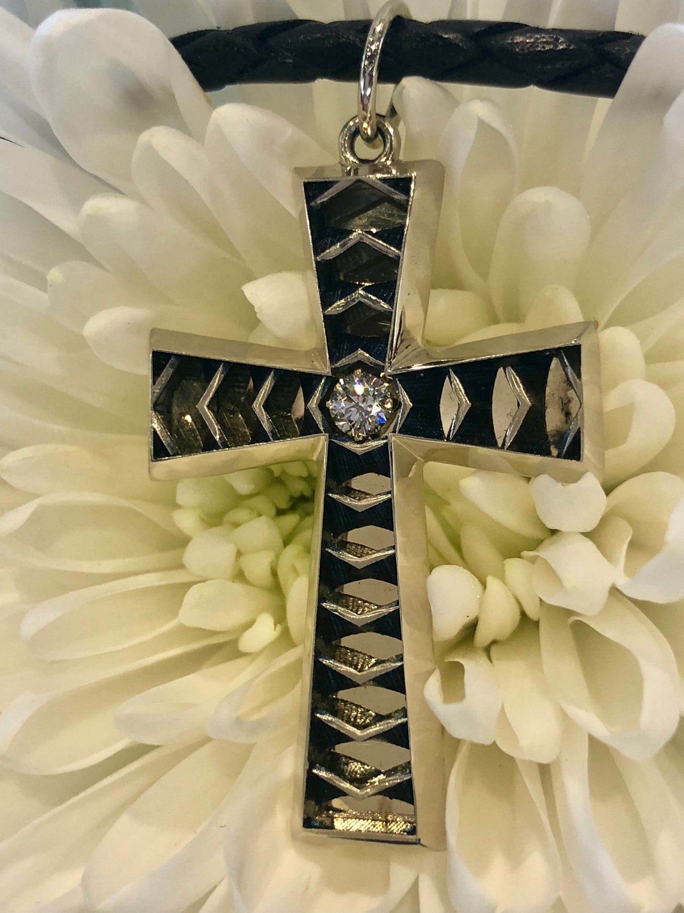 Apparel & Accessories > Jewelry > Necklaces Lance Pierce Higher Power Cross in 14K White and 18K Yellow Pierce Custom Jewelers