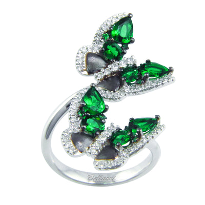 Apparel & Accessories > Jewelry > Rings BELLARRI 14K White Gold Diamond Tsavorite Garnet Butterfly Wrap Ring Pierce Custom Jewelers