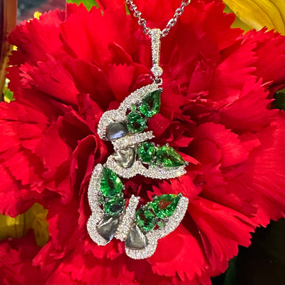Apparel & Accessories > Jewelry > Necklaces BELLARRI 14K White Gold Diamond Tsavorite Garnet Butterfly Pendant Necklace Pierce Custom Jewelers