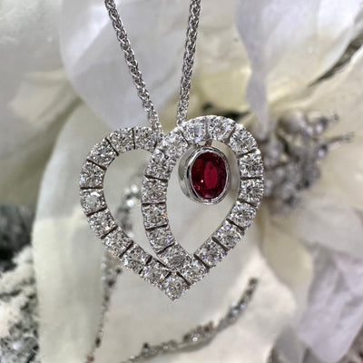 Apparel & Accessories > Jewelry > Necklaces Lance Pierce Diamond and Ruby Heart Pendant 18K White Gold Necklace Pierce Custom Jewelers