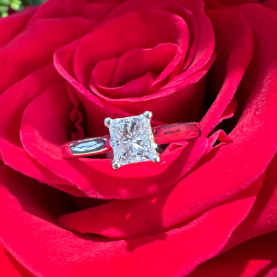 Apparel & Accessories > Jewelry > Rings 0.63 Carat Princess Cut Diamond Solitaire 14K White Gold Engagement Ring Pierce Custom Jewelers