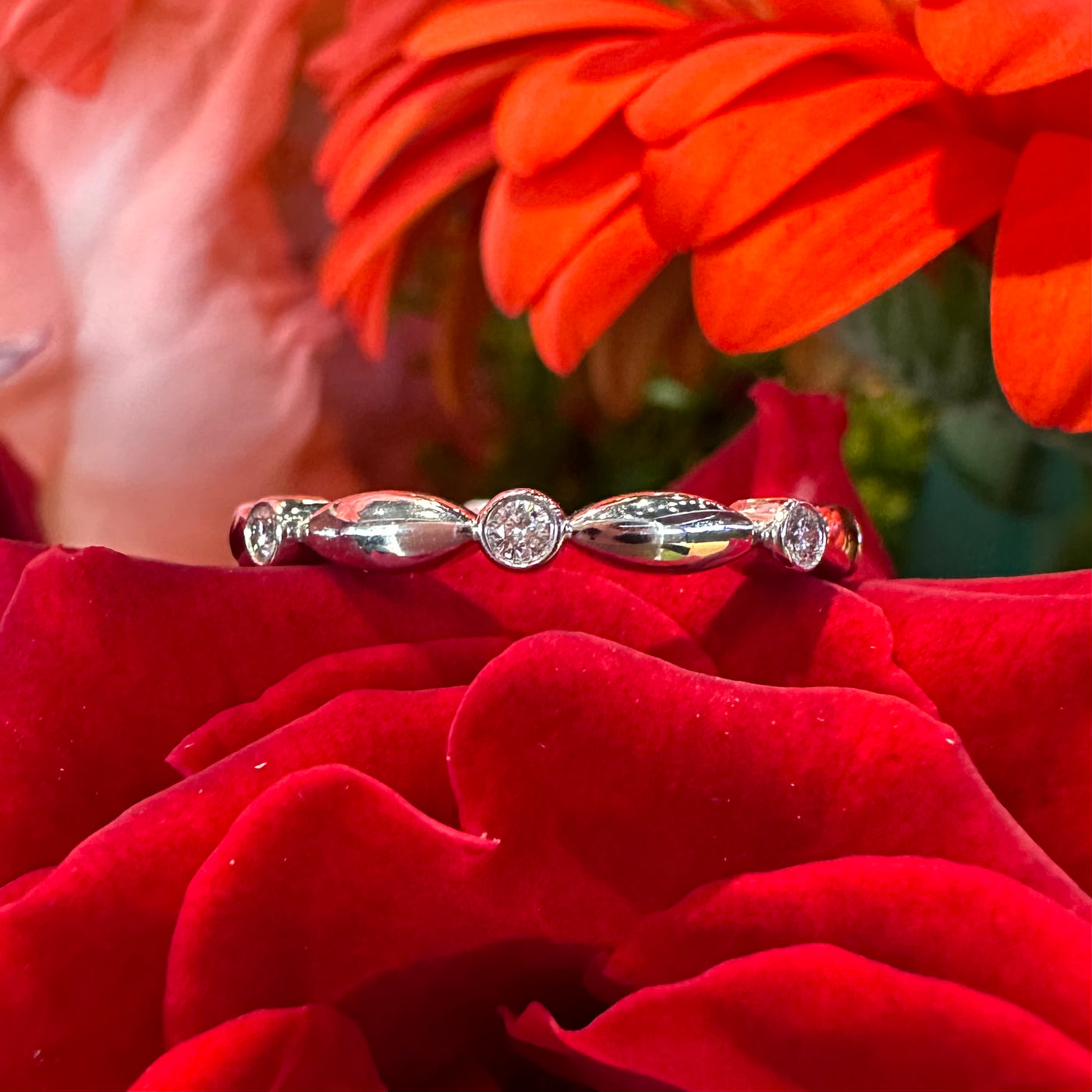 Apparel & Accessories > Jewelry > Rings Uneek Diamond Station Band 14K White Gold Ring Pierce Custom Jewelers