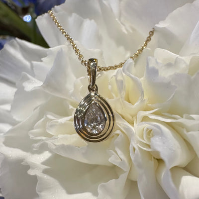 Apparel & Accessories > Jewelry > Necklaces Diamond Double Bezel Pear Pendant 14K Yellow Gold Necklace KAS N1351YG Necklace Pierce Custom Jewelers