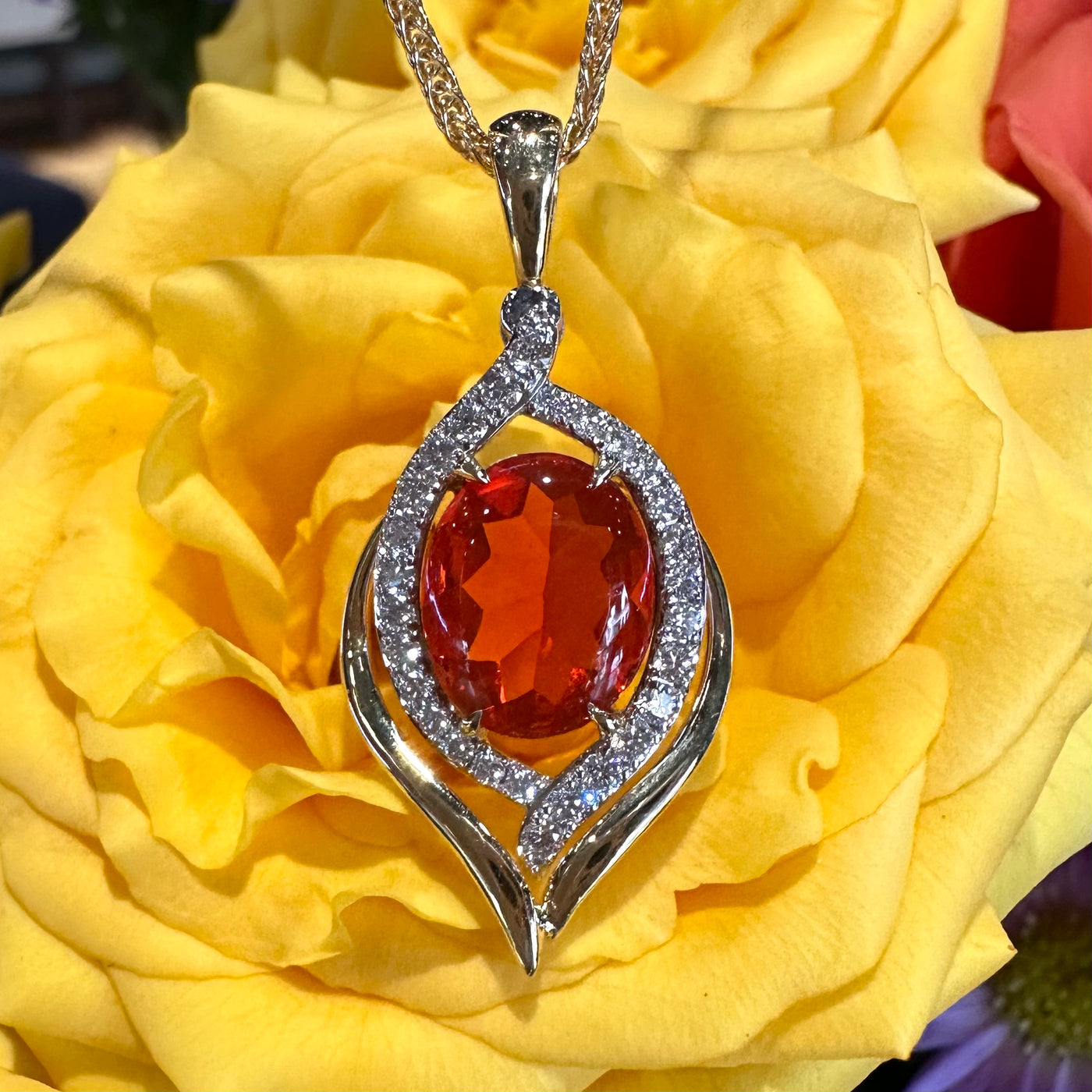 Apparel & Accessories > Jewelry > Necklaces Simon G Mexican Fire Opal Pendant 18K Two Tone Necklace LP5068 Pierce Custom Jewelers