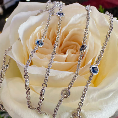 Apparel & Accessories > Jewelry > Necklaces Simon G Diamond and Sapphire Station Chain Necklace 18K White Gold CH107 Pierce Custom Jewelers