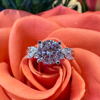 Floral Diamond Semi Mount 14K White Gold Engagement Ring