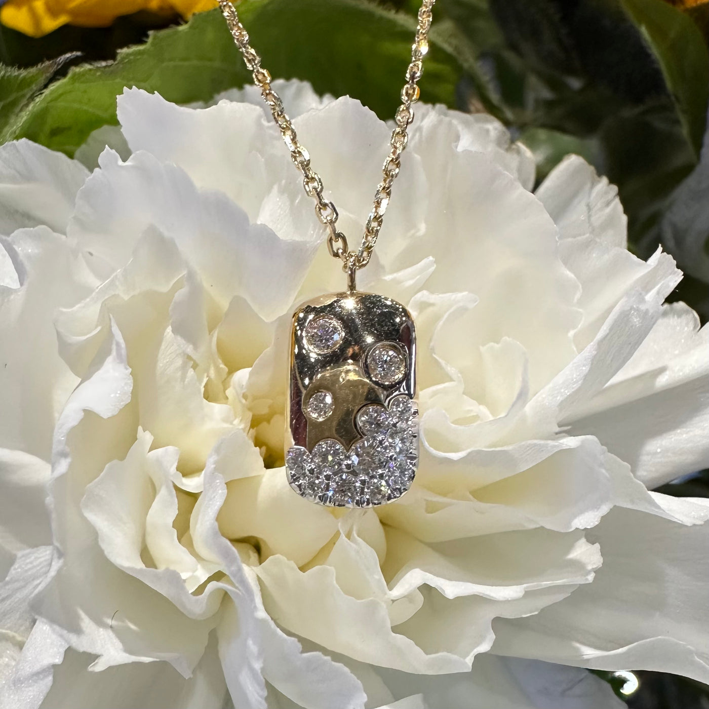 Apparel & Accessories > Jewelry > Necklaces Floating Diamond Tag Pendant 14K Yellow Gold Necklace KAS N1333YG Necklace Pierce Custom Jewelers