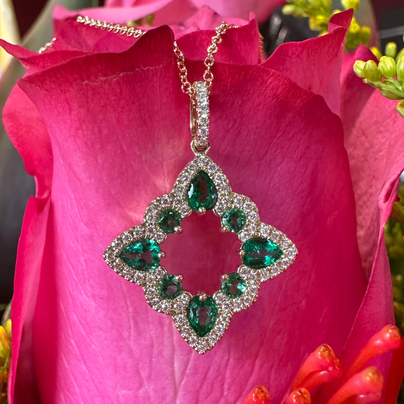 Apparel & Accessories > Jewelry > Necklaces Zeghani Emerald Diamond Pendant 14K Yellow Gold Necklace ZP921-Y Pierce Custom Jewelers