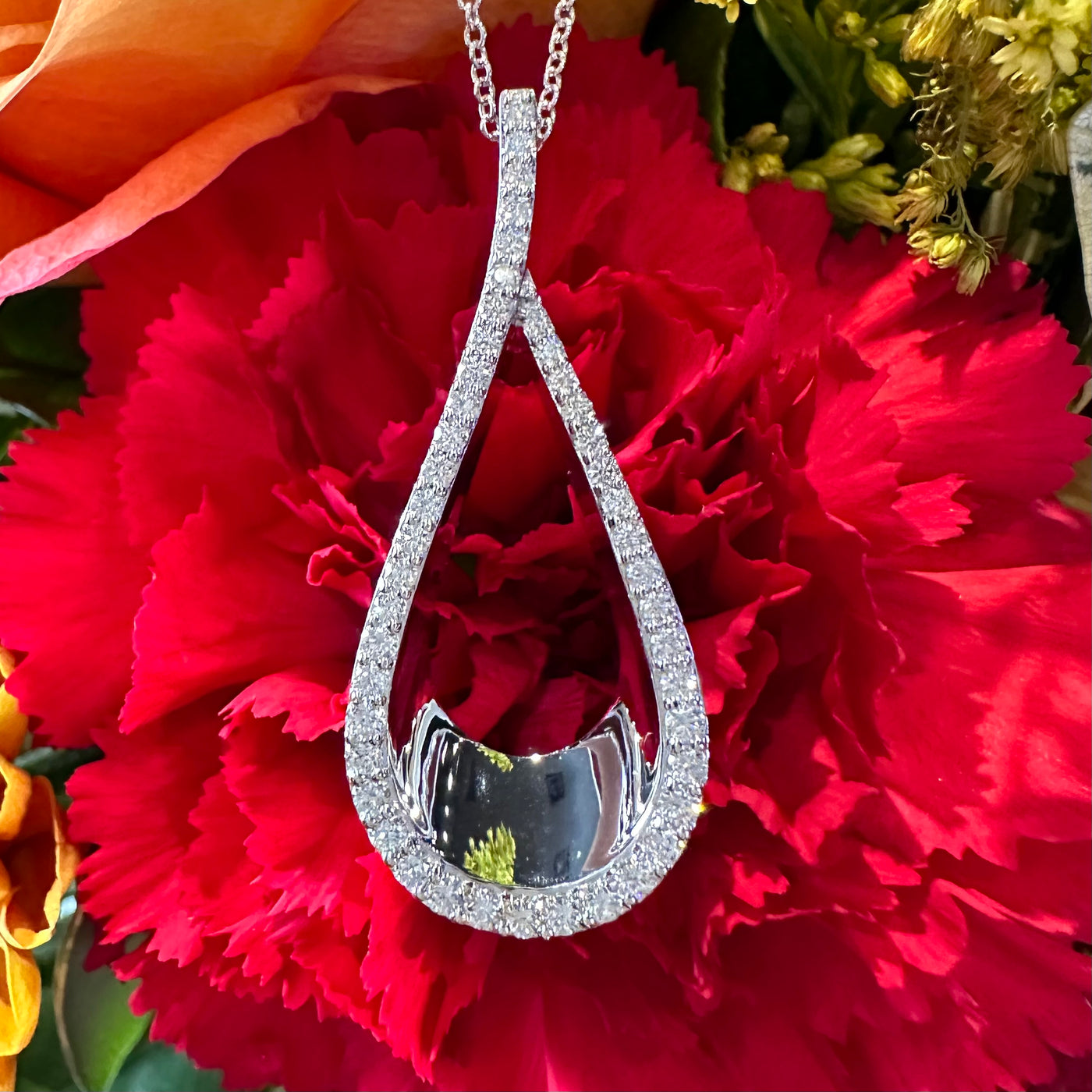 Apparel & Accessories > Jewelry > Necklaces Zeghani Bold Tear Drop Diamond Pendant 14K White Gold Necklace ZP156 Pierce Custom Jewelers
