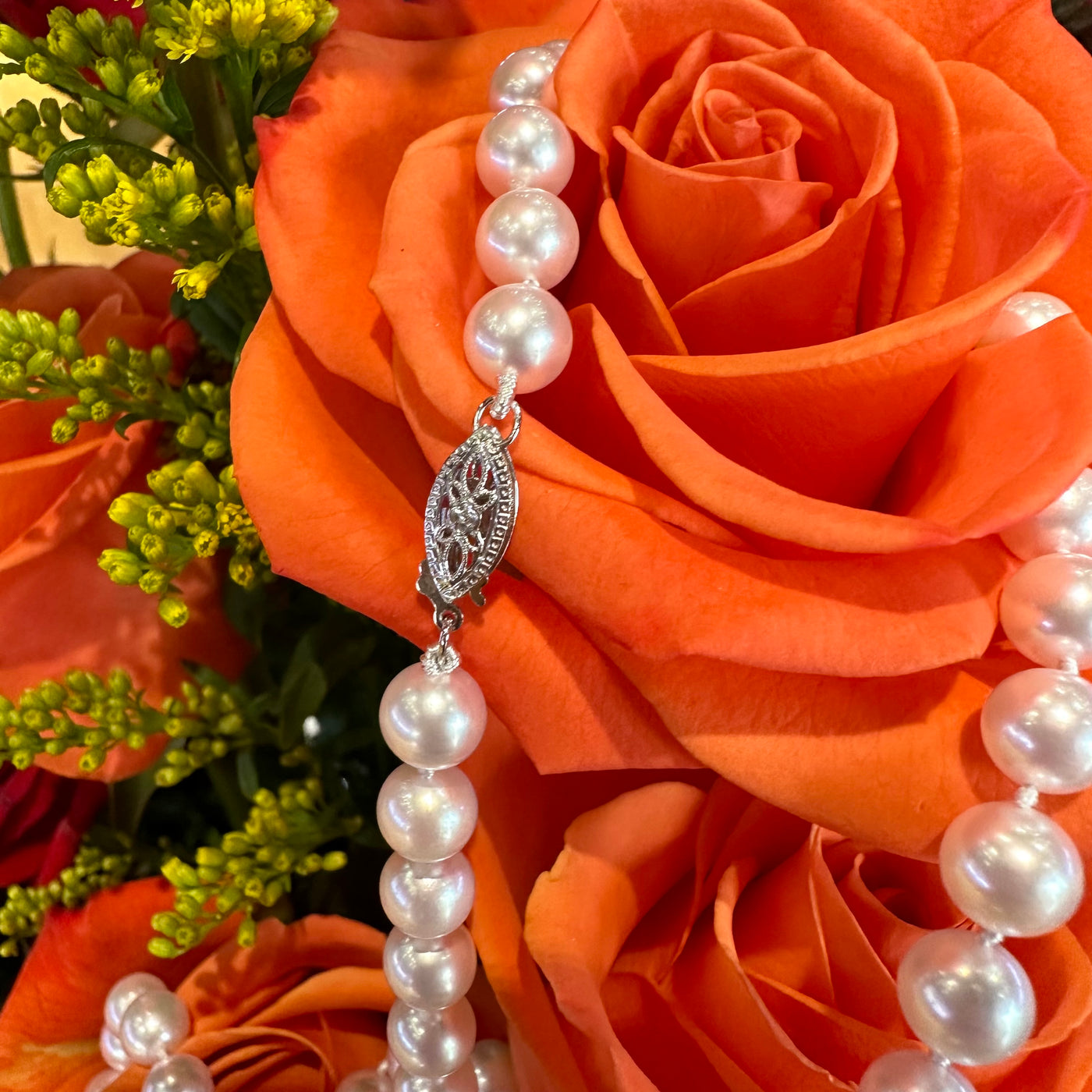  Apparel & Accessories > Jewelry > Necklaces Cultured Saltwater Akoya Pearls 18" Strand Necklace 14K White Gold Clasp Pierce Custom Jewelers