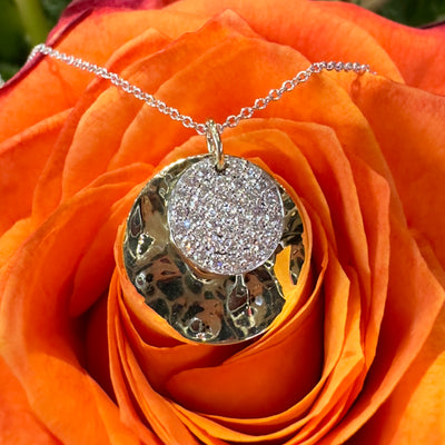  Apparel & Accessories > Jewelry > Necklaces Zeghani Diamond Cluster 14K Two Tone Hammered Circle Pendant Necklace ZP1124-Y Pierce Custom Jewelers