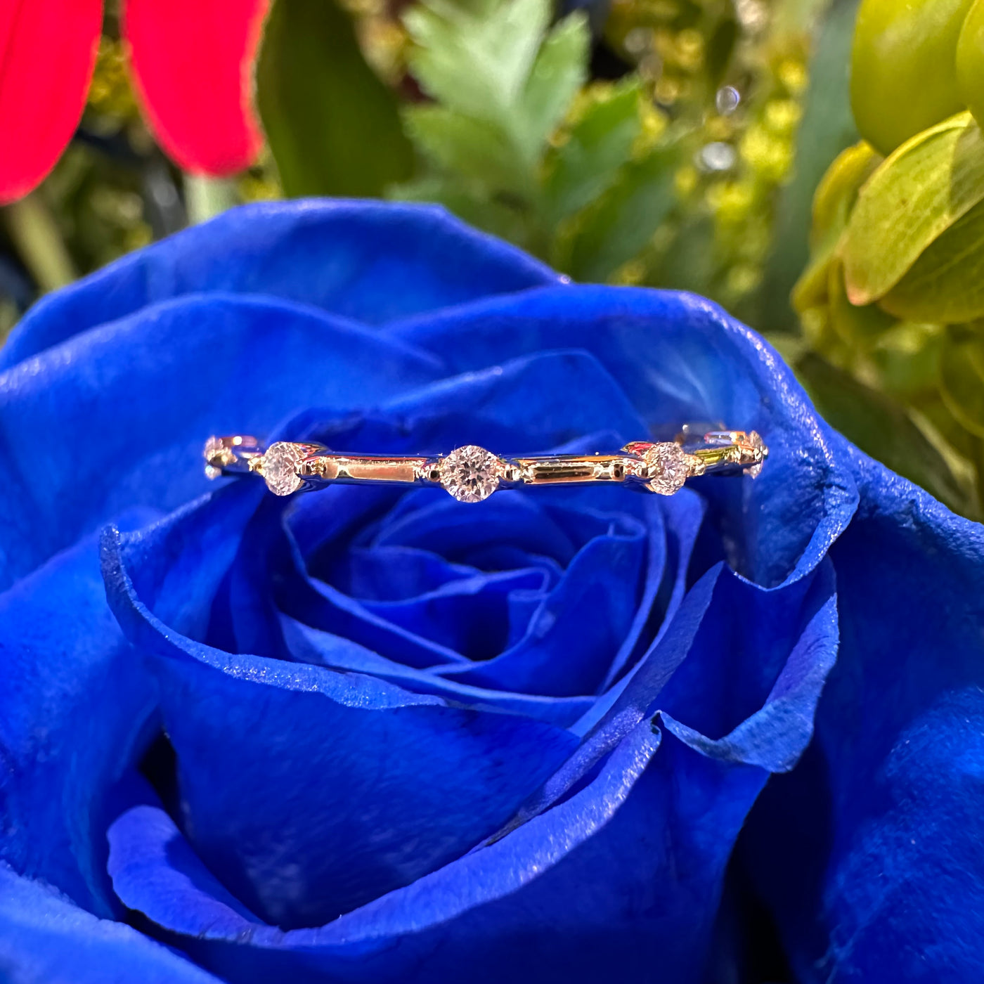 Apparel & Accessories > Jewelry > Rings Stacking Diamond Station Wedding Band 14K Yellow Gold Ring Pierce Custom Jewelers