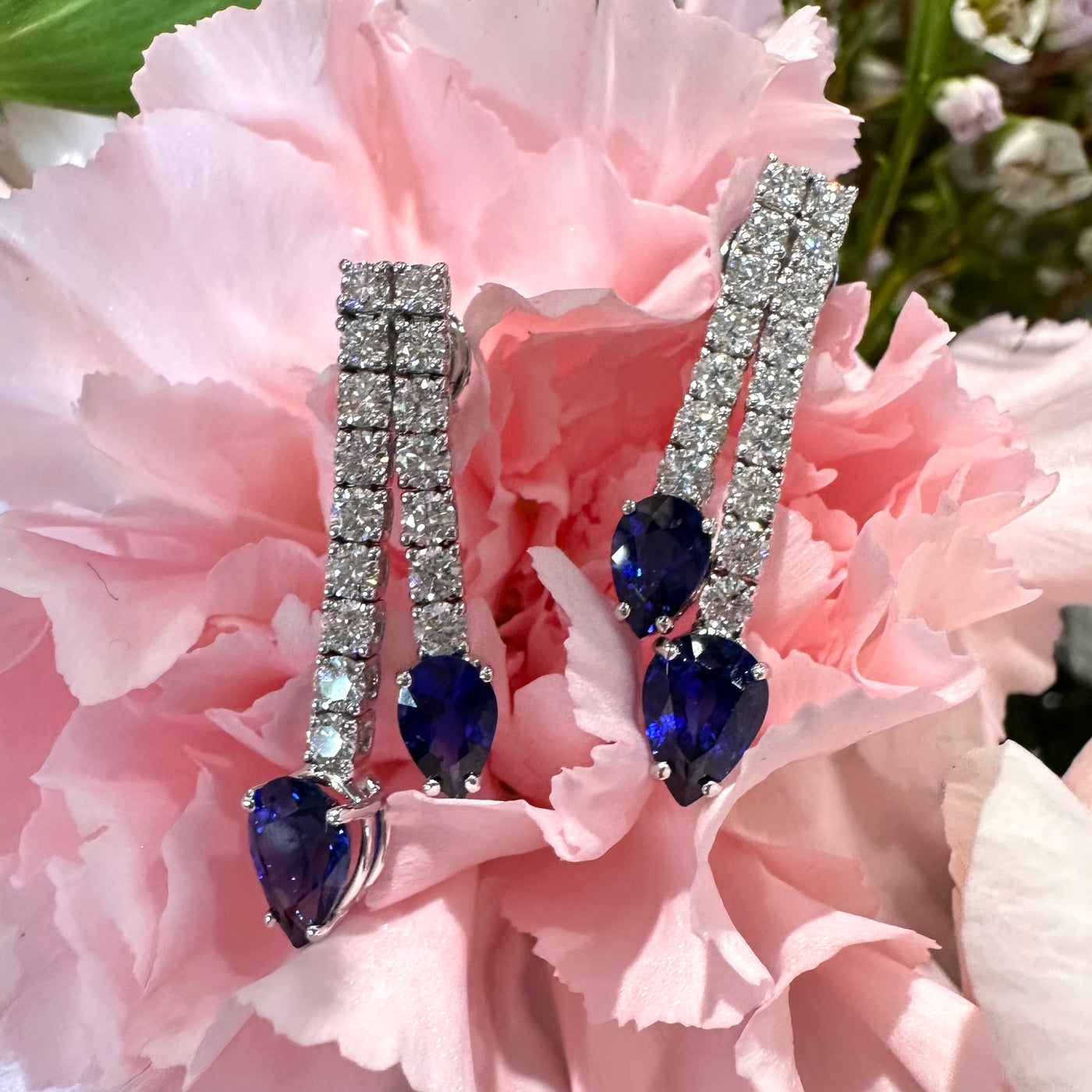 Apparel & Accessories > Jewelry > Earrings Simon G Sapphire and Diamond Drop Earrings in 18K White Gold LE2317 Pierce Custom Jewelers