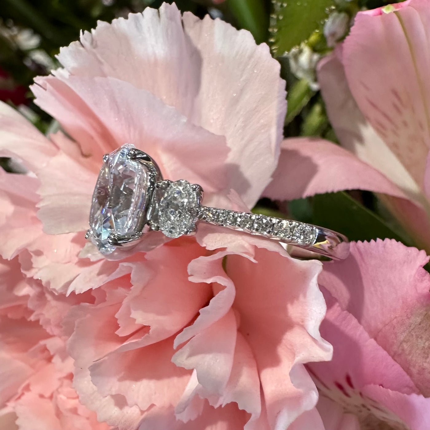 Apparel & Accessories > Jewelry > Rings Simon G Side Stone Semi Mount Oval 18K White Gold Engagement Ring LR4013 Pierce Custom Jewelers