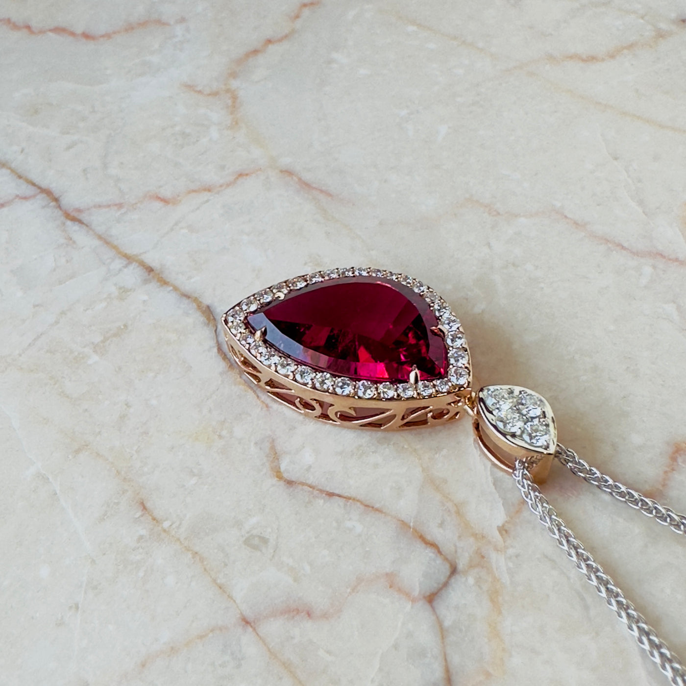 Apparel & Accessories > Jewelry > Necklaces Simon G Rubellite Diamond Pendant 18K  Two-Tone Rose & White Gold Necklace LP4947 Pierce Custom Jewelers