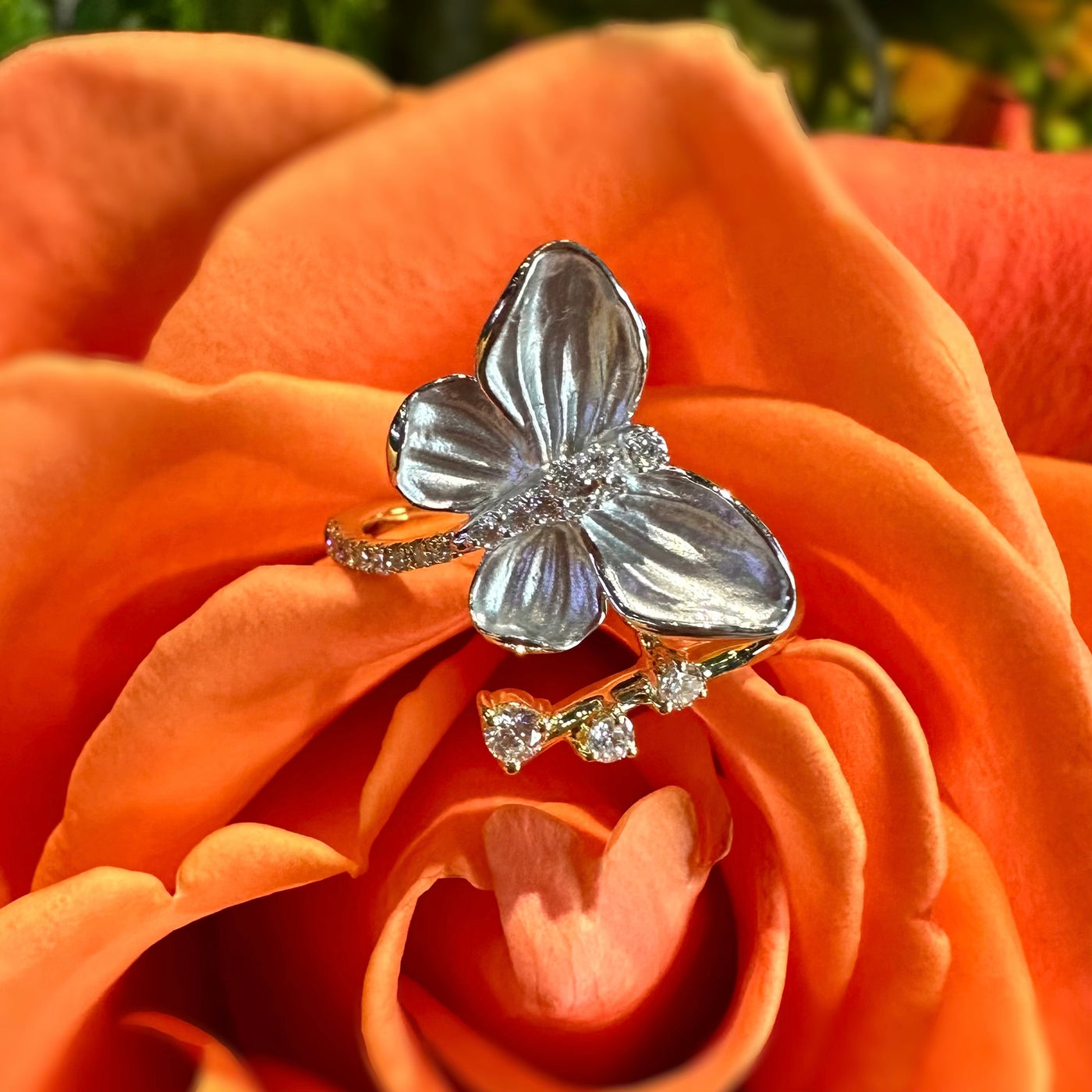 Apparel & Accessories > Jewelry > Rings Simon G Monarch Butterfly 18K Two Tone Yellow and White Gold Ring LR2767 Pierce Custom Jewelers