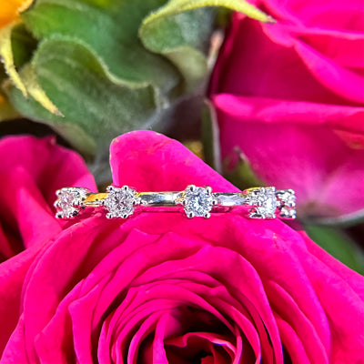 Apparel & Accessories > Jewelry > Rings  Diamond Station Wedding Band 14K White Gold Band Ring Pierce Custom Jewelers