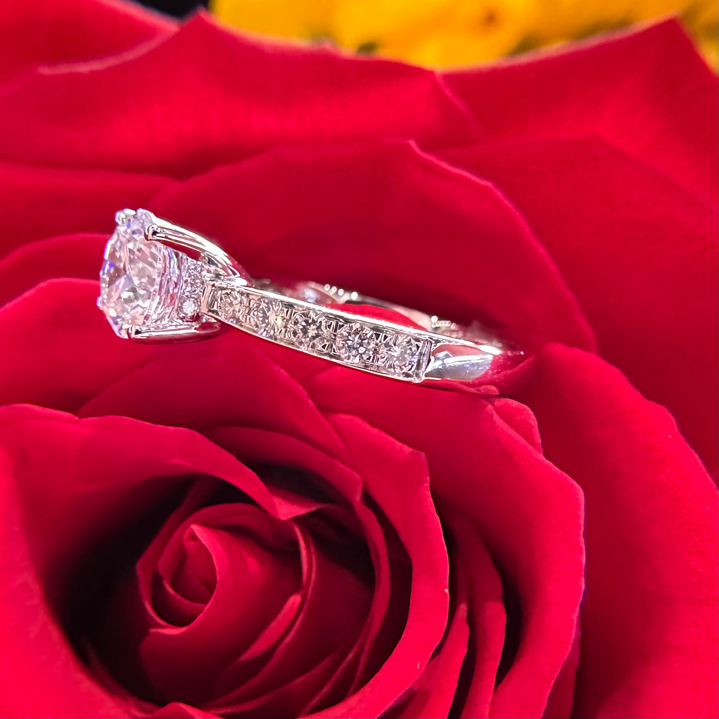 Apparel & Accessories > Jewelry > Rings Side Stone Diamond Semi Mount 14K White Gold Engagement Ring Pierce Custom Jewelers