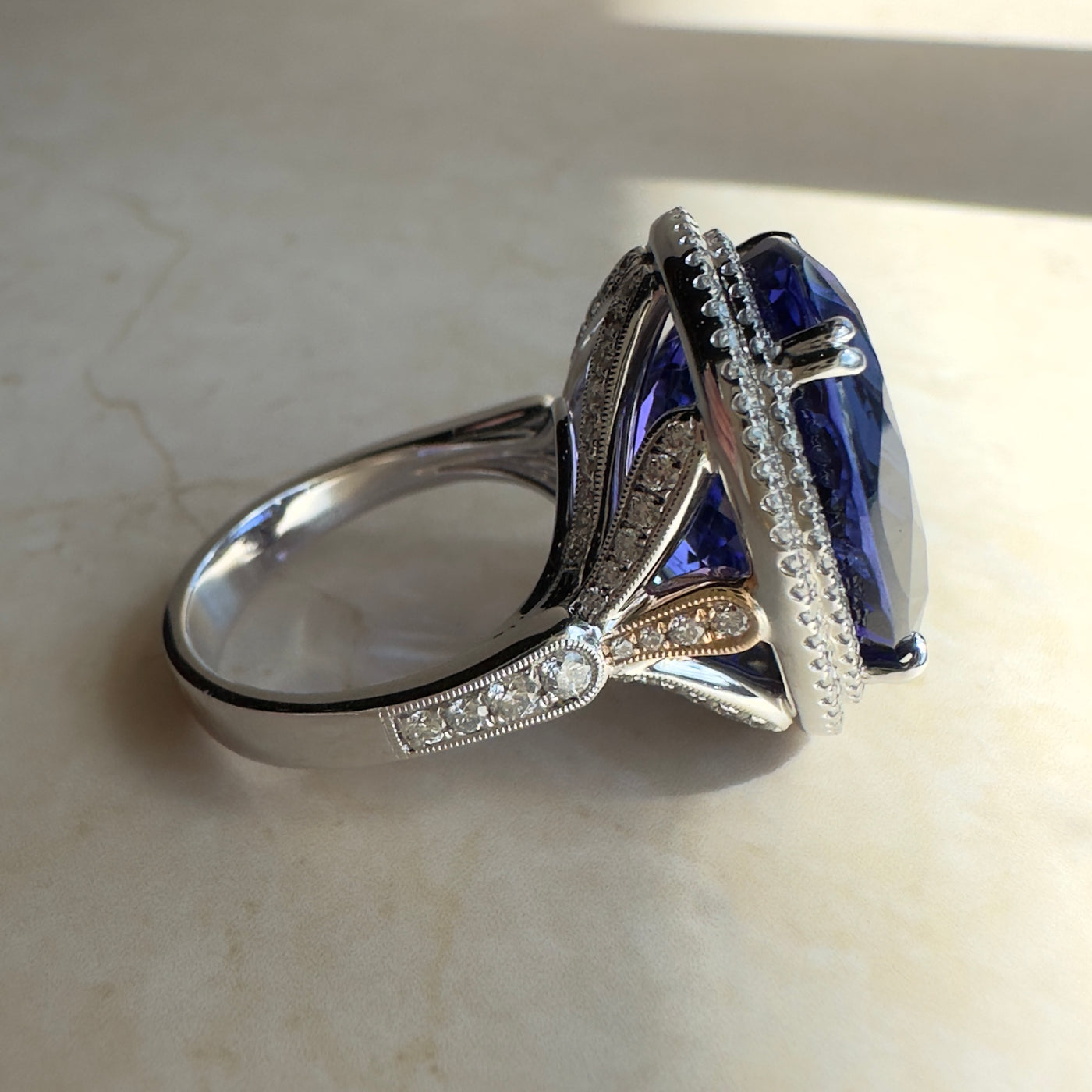 Apparel & Accessories > Jewelry > Rings Simon G 20.33 Carat Tanzanite 18K White Gold Ring LR1120 Pierce Custom Jewelers