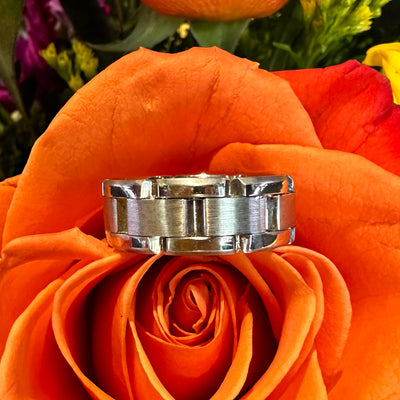 Apparel & Accessories > Jewelry > Rings Lance Pierce Fixed Link Rolance Band 14K White Gold Ring Pierce Custom Jewelers