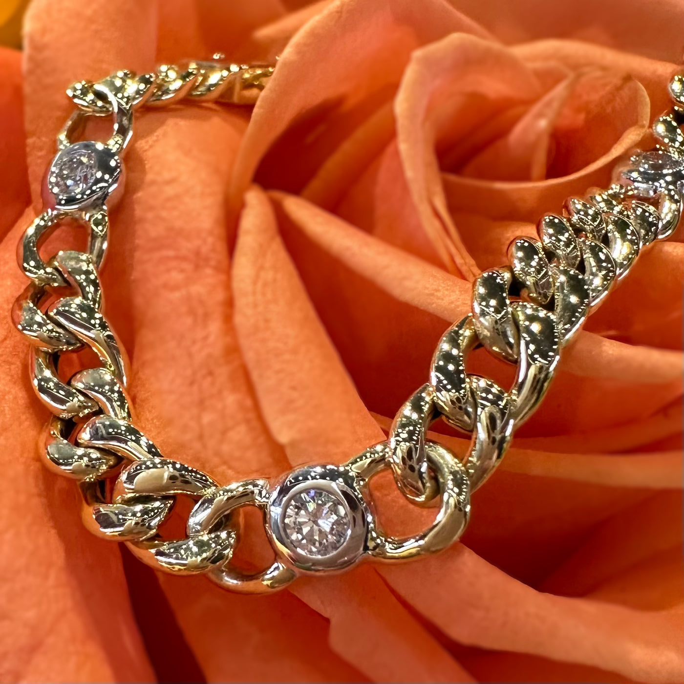 Apparel & Accessories > Jewelry > Bracelets Zeghani Diamond Link Chain Bracelet 14K Two Tone Gold ZB862 Pierce Custom Jewelers