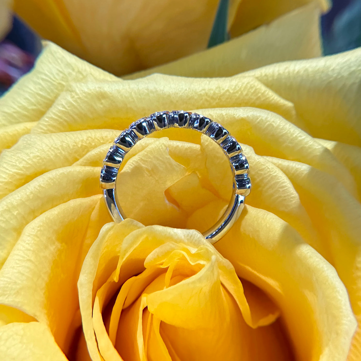  Apparel & Accessories > Jewelry > Rings Bezel Diamond 14K White Gold Band Ring Pierce Custom Jewelers