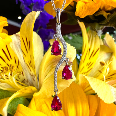Apparel & Accessories > Jewelry > Necklaces Simon G Ruby Drops Diamond Wave Pendant 18K White Gold Necklace LP4541 Pierce Custom Jewelers