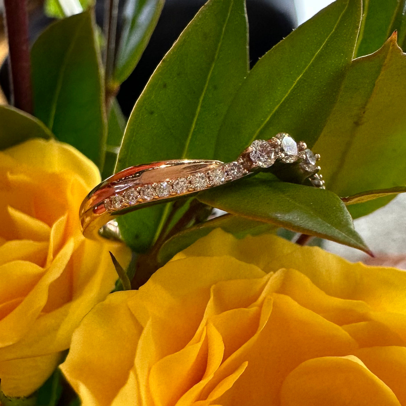 Apparel & Accessories > Jewelry > Rings Curved Diamond Wedding Band 14K Rose Gold Ring Pierce Custom Jewelers