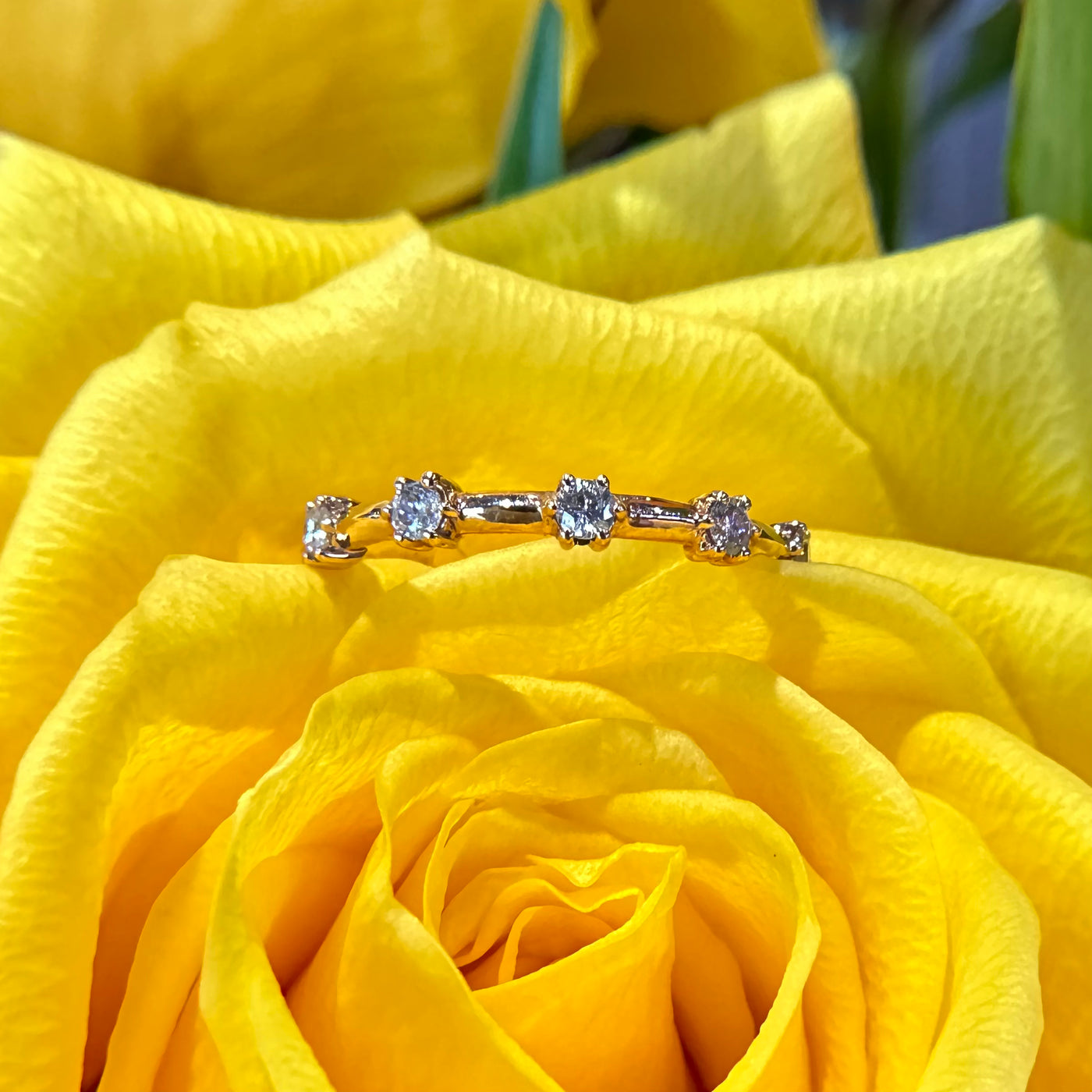 Apparel & Accessories > Jewelry > Rings Diamond Station 14K Rose Gold Band Ring Pierce Custom Jewelers