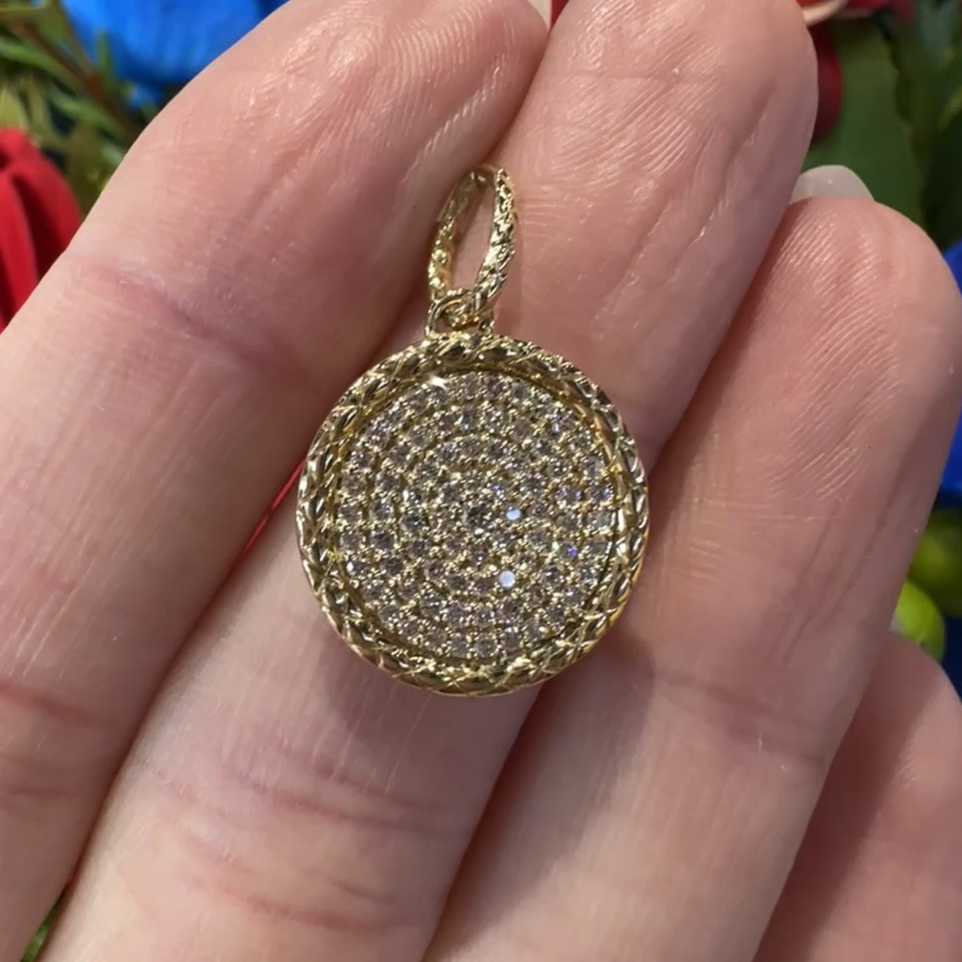 Apparel & Accessories > Jewelry > Necklaces A. Jaffe Circle Disc Diamond Charm Drop Paperclip Pendant Charm 14K Yellow Gold PD3149/40 Pierce Custom Jewelers