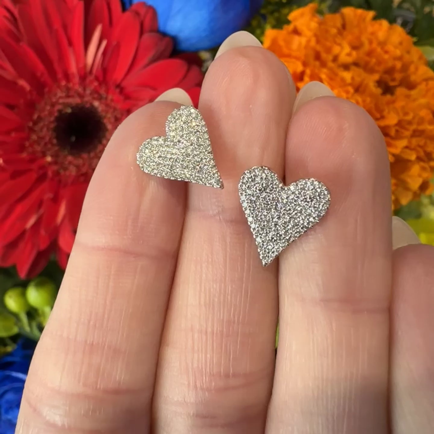 Apparel & Accessories > Jewelry > Earrings Diamond Pavé Heart Stud 14K White Gold Earrings Gold Pierce Custom Jewelers