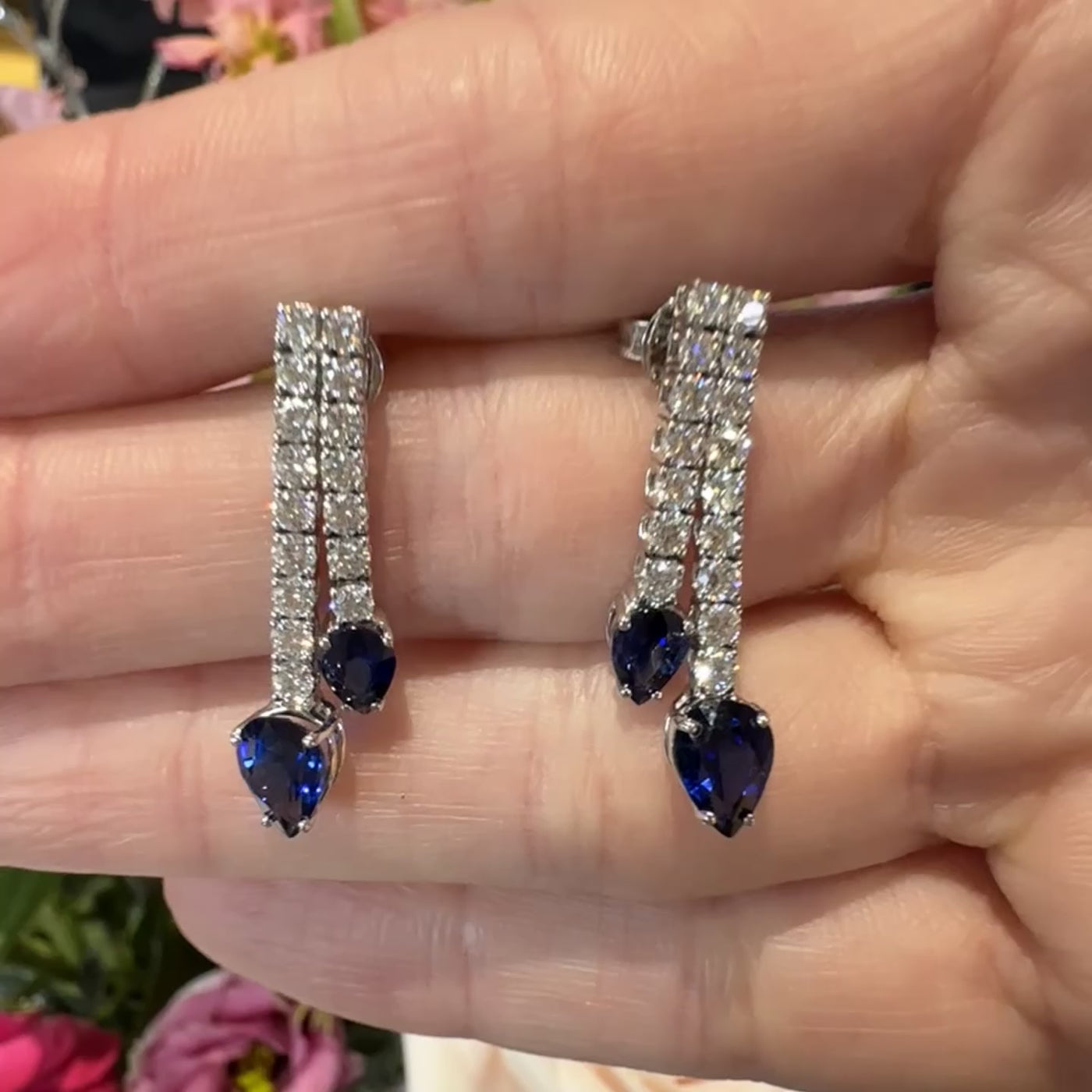 Apparel & Accessories > Jewelry > Earrings Simon G Sapphire and Diamond Drop Earrings in 18K White Gold LE2317 Pierce Custom Jewelers