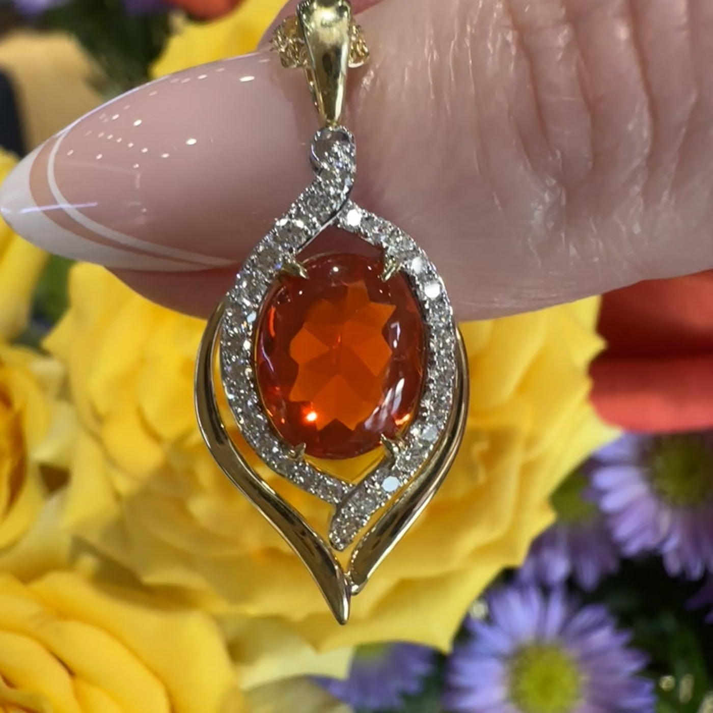 Apparel & Accessories > Jewelry > Necklaces Simon G Mexican Fire Opal Pendant 18K Two Tone Necklace LP5068 Pierce Custom Jewelers