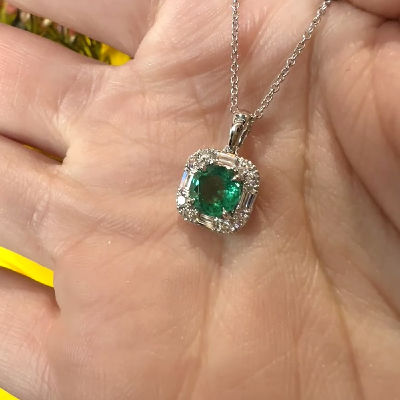 Apparel & Accessories > Jewelry > Necklaces Simon G. Mosaic Emerald Diamond Pendant 18K White Gold Necklace LP5094 Pierce Custom Jewelers