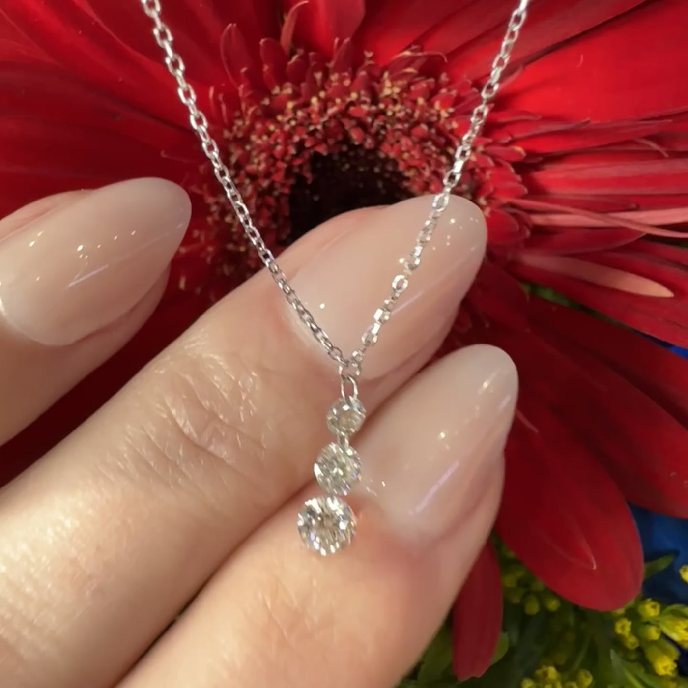 Apparel & Accessories > Jewelry > Necklaces Floating Diamonds Drop Pendant 14K White Gold Necklace Pierce Custom Jewelers