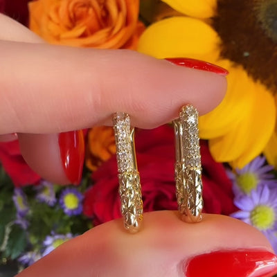 Apparel & Accessories > Jewelry > Earrings A. Jaffe Diamond Quilted U-Shape 14K Yellow Gold Hoop Earrings ER3212A/44 Pierce Custom Jewelers