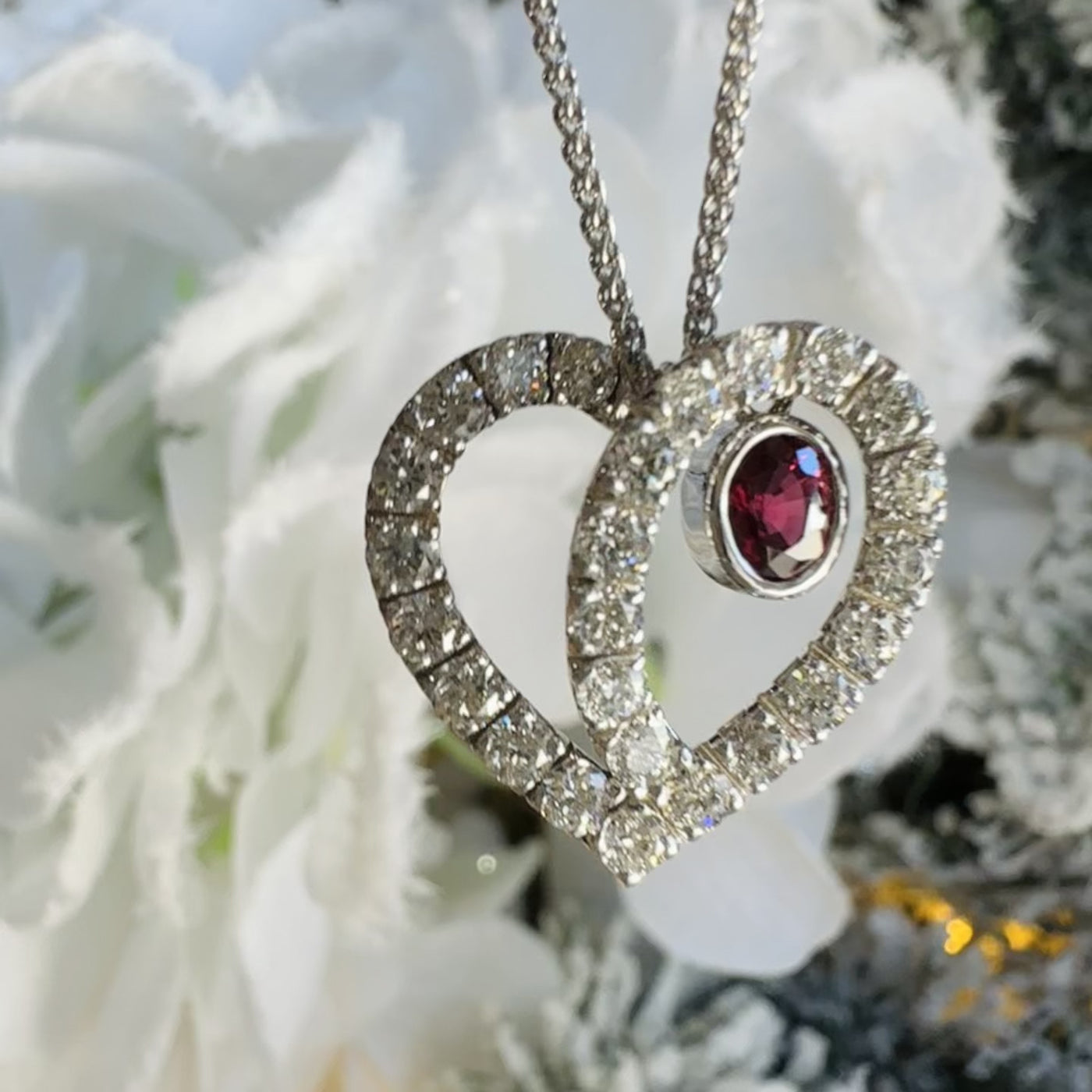 Apparel & Accessories > Jewelry > Necklaces Lance Pierce Diamond and Ruby Heart Pendant 18K White Gold Necklace Pierce Custom Jewelers