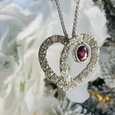 Apparel & Accessories > Jewelry > Necklaces Lance Pierce Diamond and Ruby Heart Pendant 18K White Gold Necklace Pierce Custom Jewelers