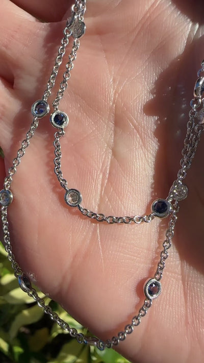 Apparel & Accessories > Jewelry > Necklaces Simon G Diamond and Sapphire Station Chain Necklace 18K White Gold CH107 Pierce Custom Jewelers