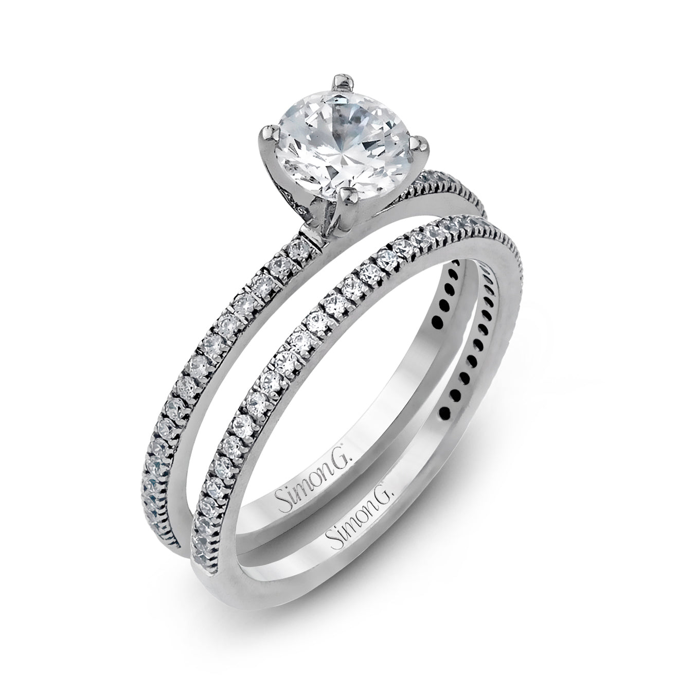Simon G PR108 Diamond Engagement Ring and Band in Platinum