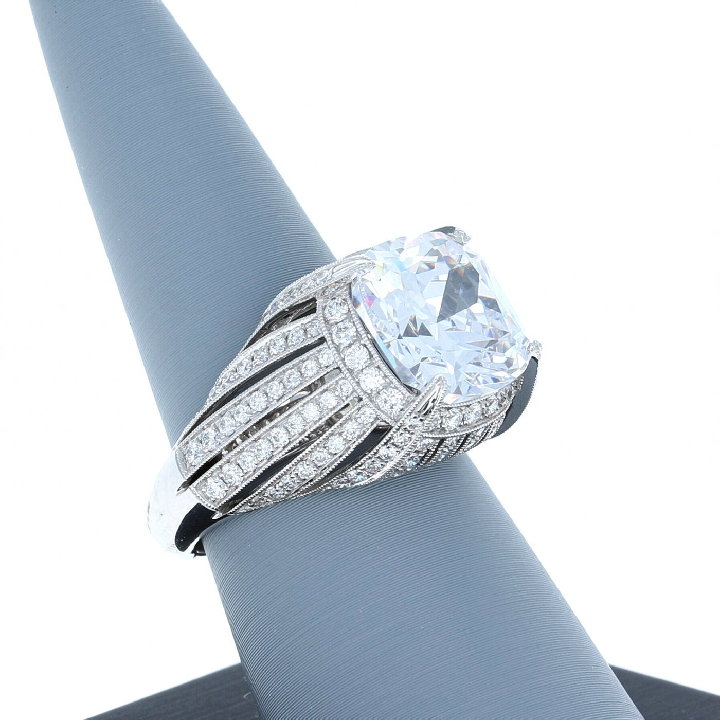 Apparel & Accessories > Jewelry > Rings Diamond Ring in 18K White Gold for 11mm Cushion Cut Center Stone Pierce Custom Jewelers