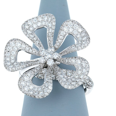 Apparel & Accessories > Jewelry > Rings Diamond Plumeria Flower Ring in 18K White Gold Pierce Custom Jewelers