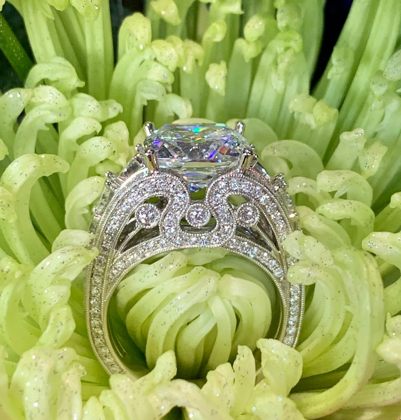 Apparel & Accessories > Jewelry > Rings Diamond Semi-Mount Ring in 18K White Gold for 10-11mm Center Stone Pierce Custom Jewelers