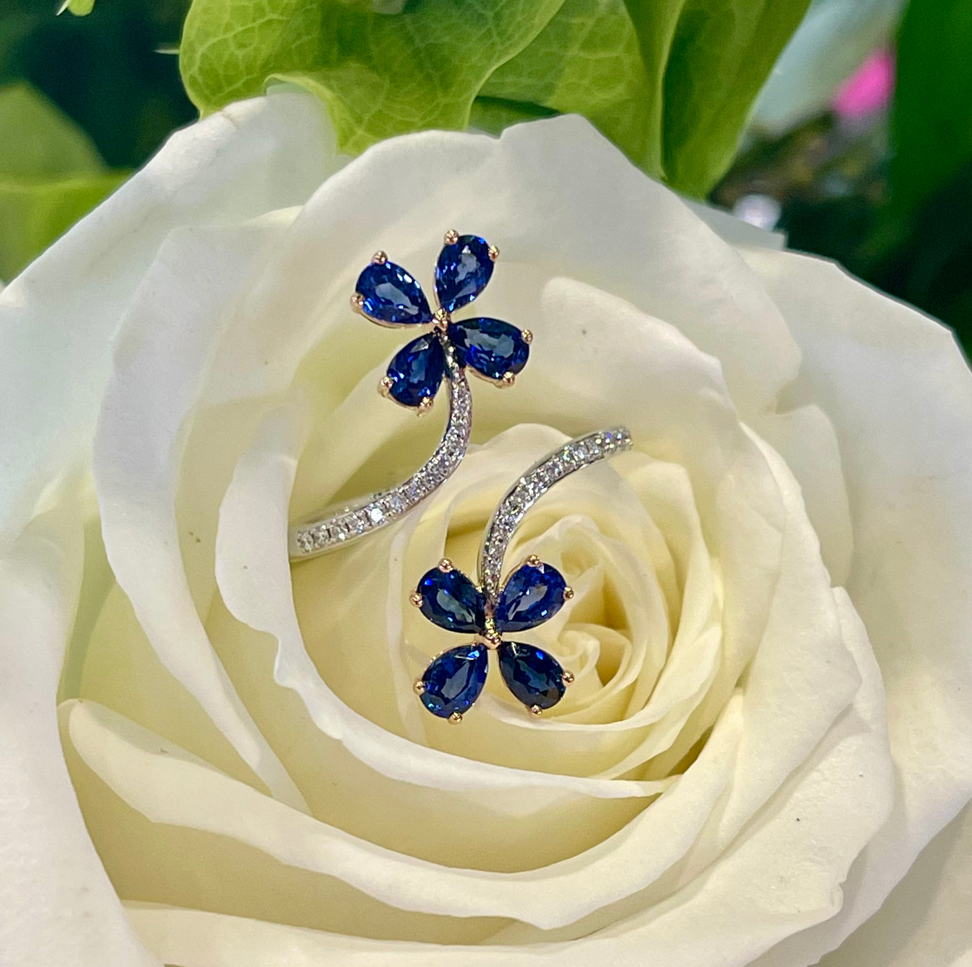 Simon G Sapphire and Diamond Flower Ring LR2782