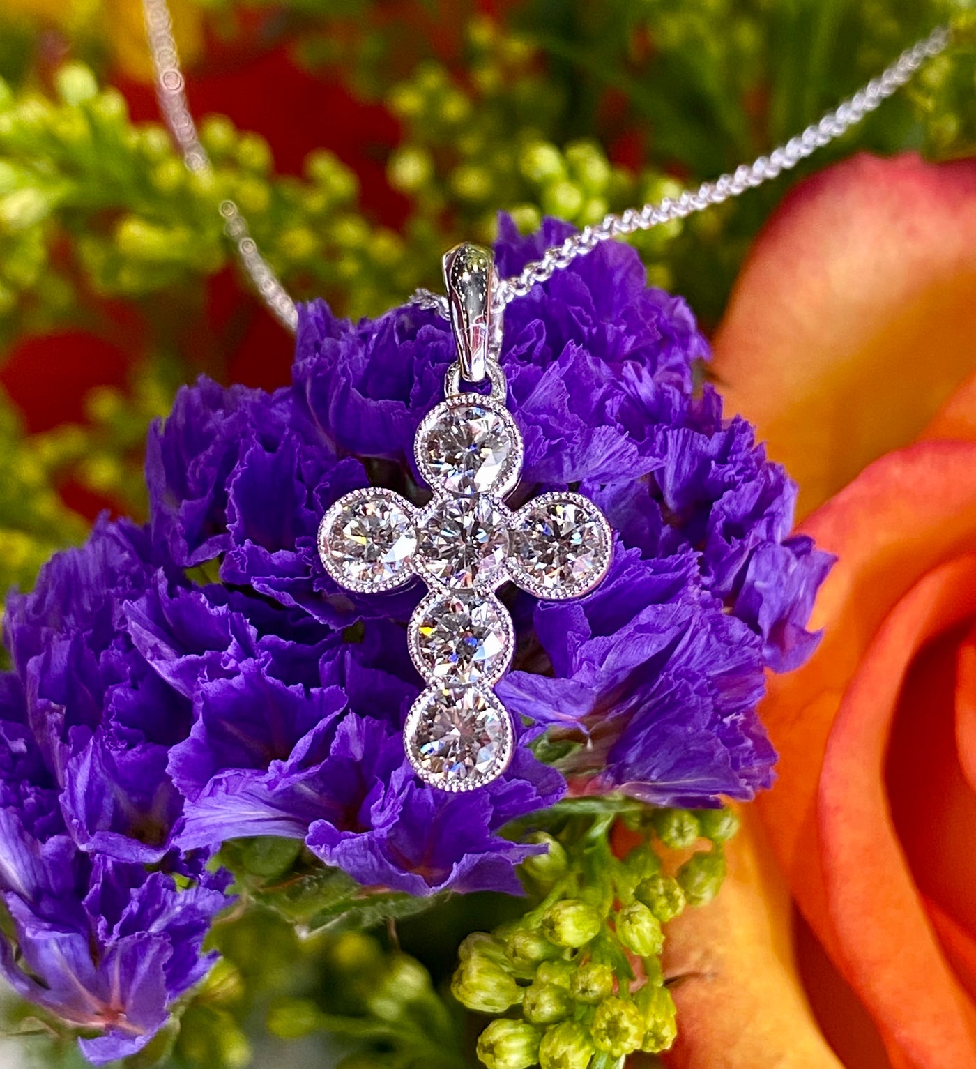 Apparel & Accessories > Jewelry > Necklaces Simon G Diamond Cross Pendant in 18K White Gold NP221
